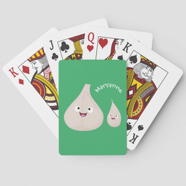 Cute garlic cartoon vegetable illustration playing cards (Back)