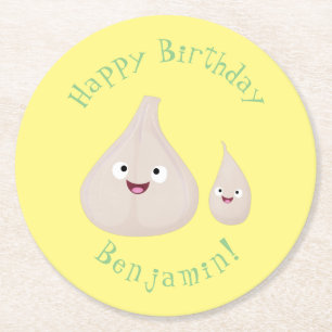 Cute garlic cartoon vegetable illustration round paper coaster
