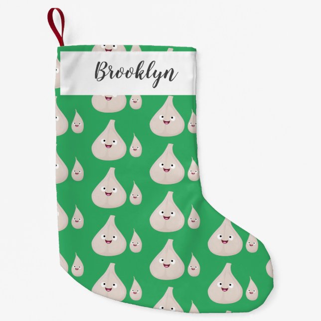 Cute garlic cartoon vegetable illustration  small christmas stocking (Front)