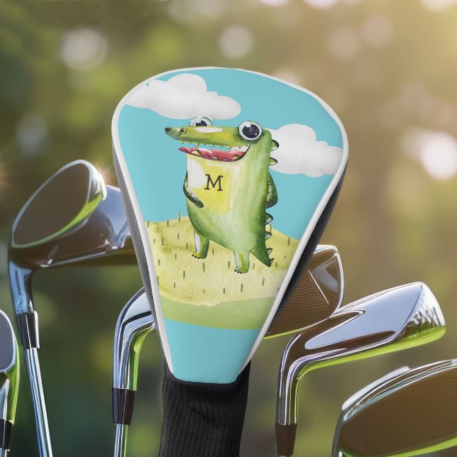 Cute Gator with Your Monogram Golf Head Cover (Personalize with your monogram initial.)