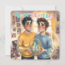 Cute Gay Couple Holding Easter Basket
