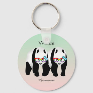 Cute Gay Pandas Rainbow Wearing Glasses Key Ring