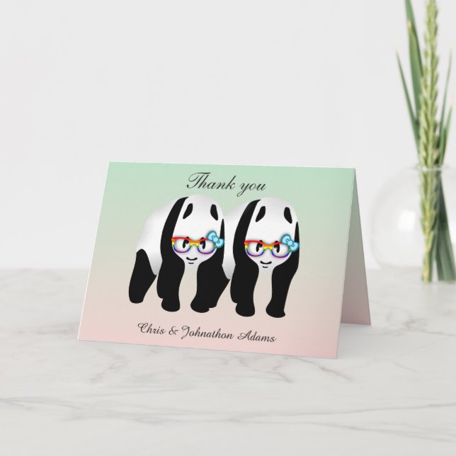 Cute Gay Pandas Rainbow Wearing Glasses  Thank you Card (Front)