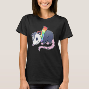 Cute Gay Possum With Lgbtq Rainbow Pride Scarf  Op T-Shirt