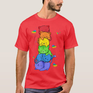 Cute Gay Pride Rainbow Cat Pile Gay Flag Month LGB T-Shirt