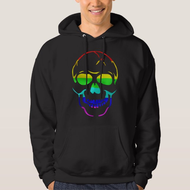 Cute Gay Pride Rainbow Flag Sugar Skull Hoodie (Front)
