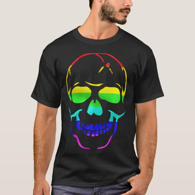 Cute Gay Pride Rainbow Flag Sugar Skull T-Shirt (Front)