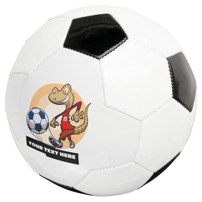 Cute Gecko Add Your Text Soccer Player Cartoon Football (Three Quarter)