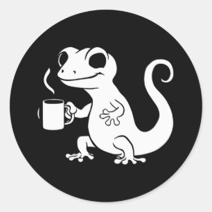 cute gecko holding a coffee mug classic round sticker