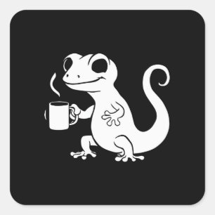 cute gecko holding a coffee mug square sticker