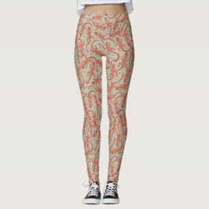 Cute Gecko Lizard Pattern in Terracotta & Beige Leggings