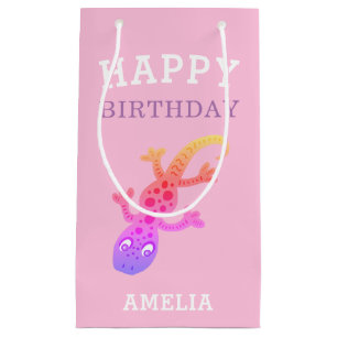 Cute Gecko Lizard Pink Happy Birthday Gift Bag