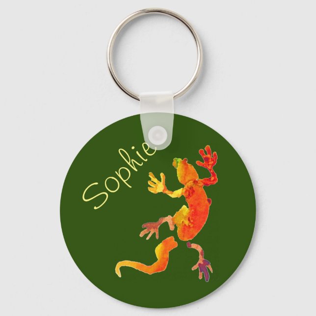 Cute gecko lizard reptile art key ring (Front)