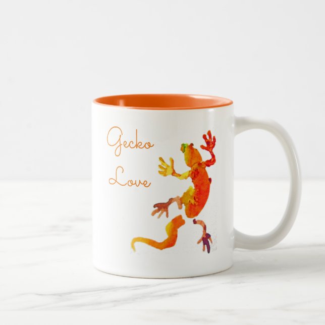 Cute gecko lizard reptile art Two-Tone coffee mug (Right)