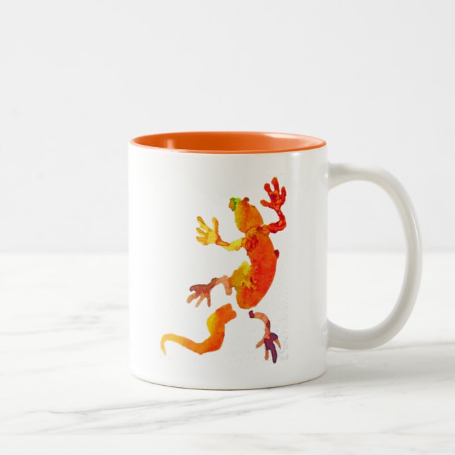 Cute gecko lizard reptile art Two-Tone coffee mug (Right)