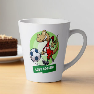 Cute Gecko Love Soccer Funny Soccer Player Cartoon Latte Mug