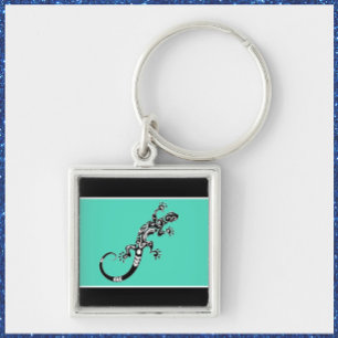 Cute Gecko Sea Green and Black Key Ring