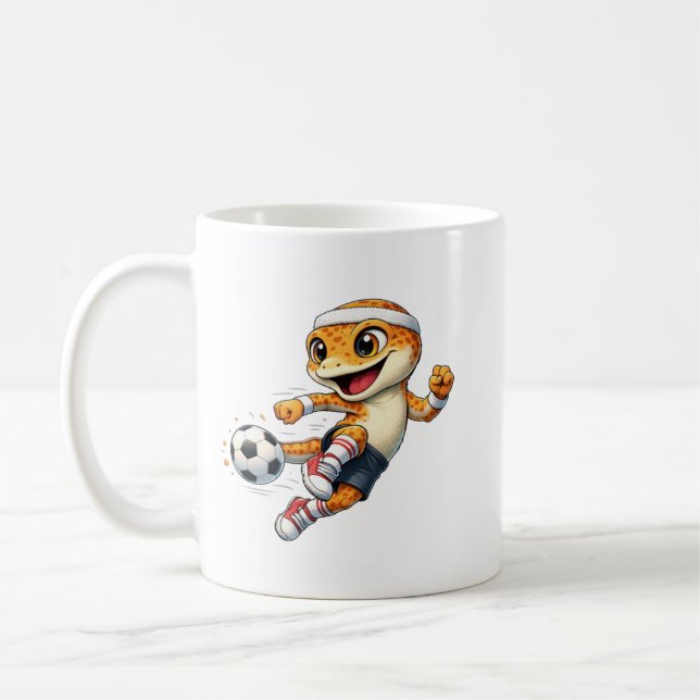 Cute Gecko Soccer Cartoon Coffee Mug (Left)