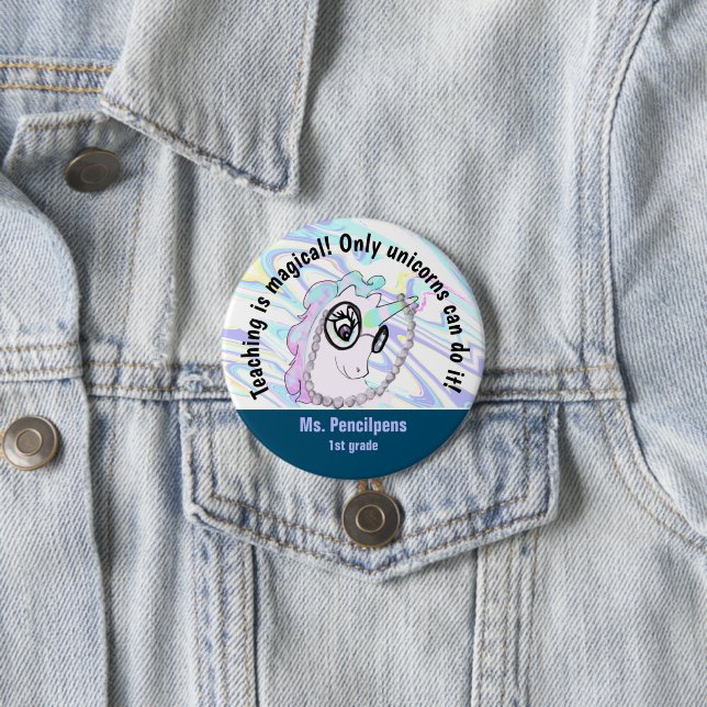 Cute Geeky Unicorn Teaching Statement Button (In Situ)