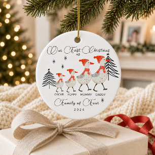 Cute Geese Family of Four First Christmas Ceramic Tree Decoration