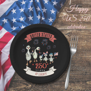 Cute Geese Family US 250 Years of Liberty Paper Plate
