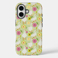 Cute Geese With Hand Drawn Flowers - Green Check