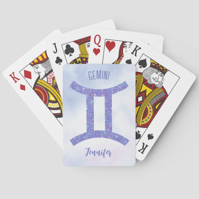 Cute Gemini Astrology Sign Personalised Purple Playing Cards (Back)