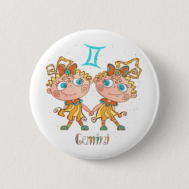 Cute Gemini Twins 6 Cm Round Badge (Front)