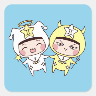 Cute Gemini Twins Angel and Devil Square Sticker