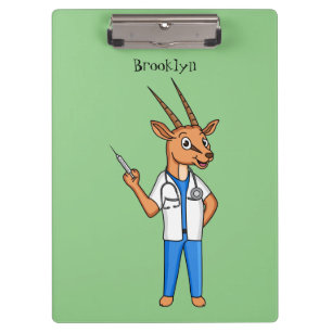 Cute Gemsbok antelope doctor cartoon Clipboard