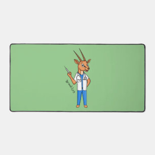 Cute Gemsbok antelope doctor cartoon Desk Mat