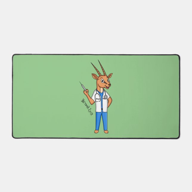 Cute Gemsbok antelope doctor cartoon Desk Mat (Front)