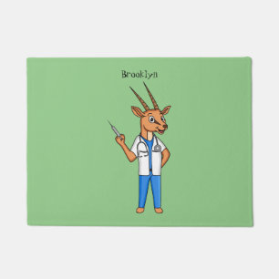 Cute Gemsbok antelope doctor cartoon Doormat