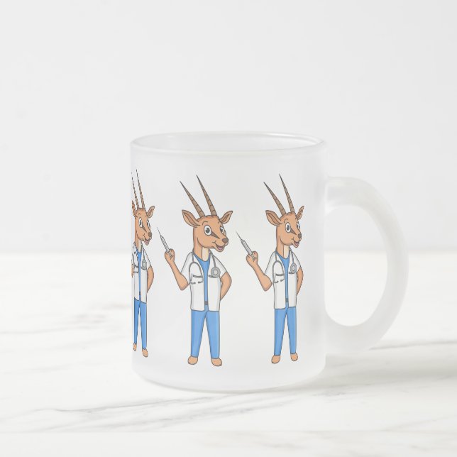 Cute Gemsbok antelope doctor cartoon Frosted Glass Coffee Mug (Right)