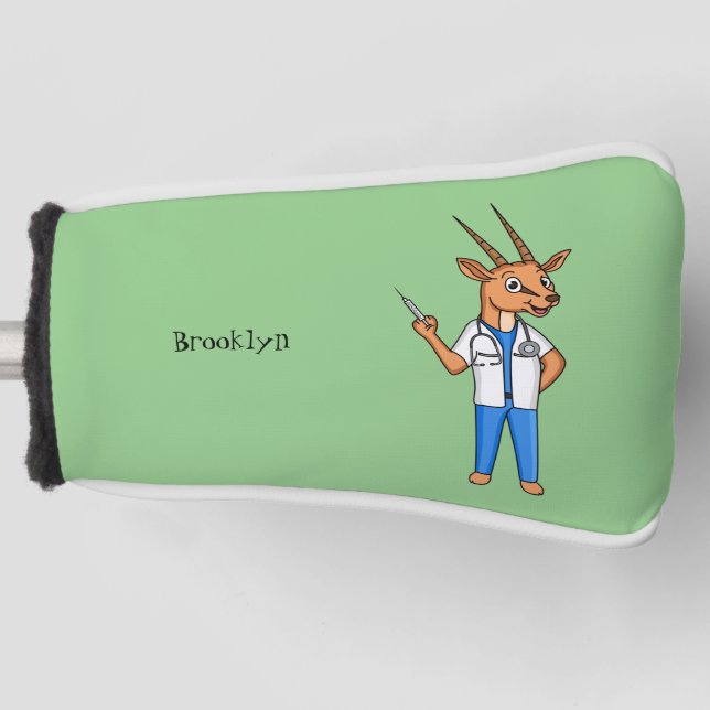 Cute Gemsbok antelope doctor cartoon Golf Head Cover (Front)