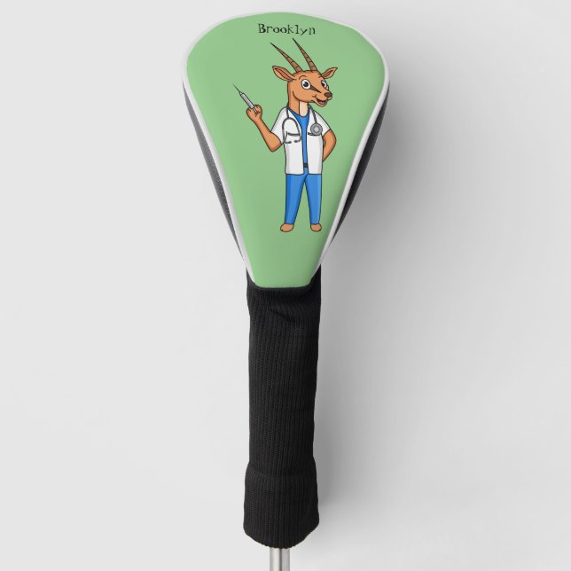 Cute Gemsbok antelope doctor cartoon Golf Head Cover (Front)