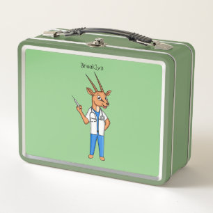 Cute Gemsbok antelope doctor cartoon Metal Lunch Box