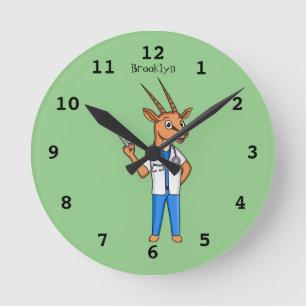 Cute Gemsbok antelope doctor cartoon Round Clock