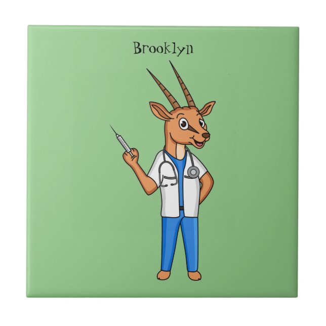 Cute Gemsbok antelope doctor cartoon Tile (Front)