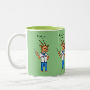 Cute Gemsbok antelope doctor cartoon Two-Tone Coffee Mug