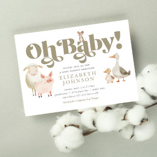 Cute Gender Neutral Baby Farm Animals Baby Shower Invitation