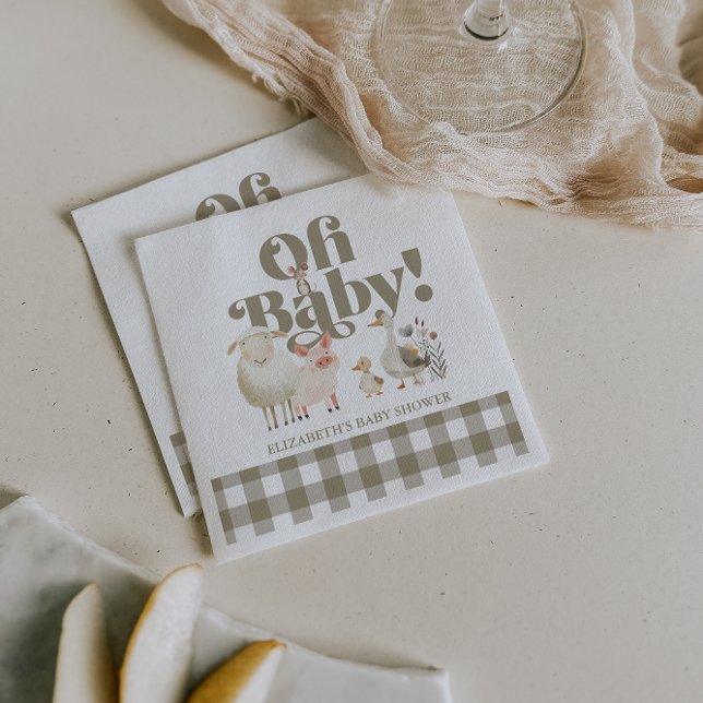Cute Gender Neutral Baby Farm Animals Baby Shower Napkin (Cute Gender Neutral Baby Farm Animals Baby Shower Napkins)