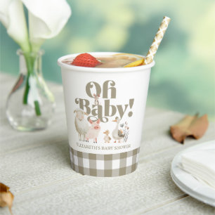 Cute Gender Neutral Baby Farm Animals Baby Shower Paper Cups