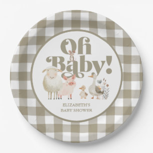 Cute Gender Neutral Baby Farm Animals Baby Shower Paper Plate
