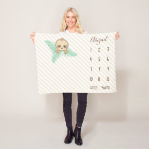 Cute Gender Neutral Baby Sloth Baby Milestone Fleece Blanket