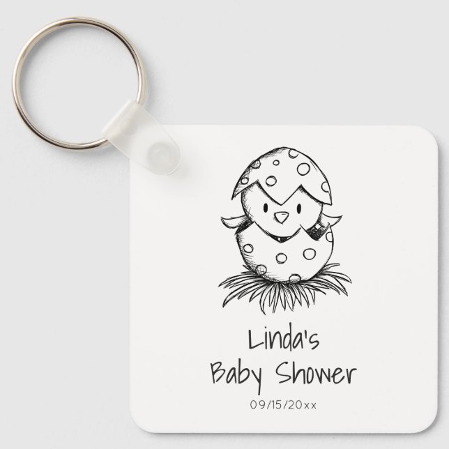 Cute Gender Neutral Bird Baby Shower Key Ring (Front)