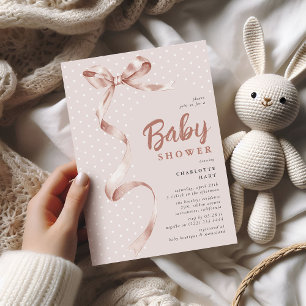 Cute Gender Neutral Bow Ribbon Baby Shower Invitation