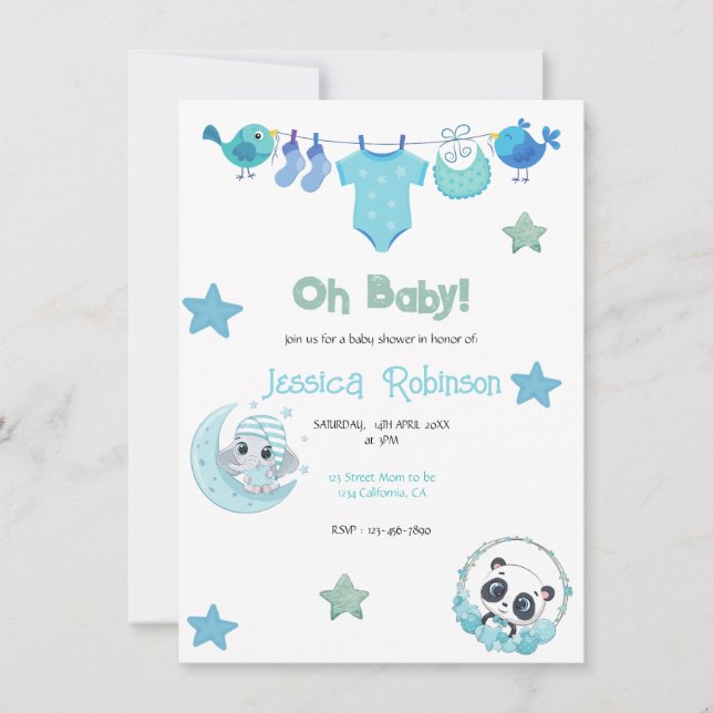 Cute gender neutral clothes line boho baby shower invitation (Front)