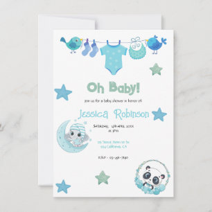 Cute gender neutral clothes line boho baby shower invitation