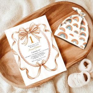 Cute Gender Neutral Coquette 1st Birthday Party Invitation